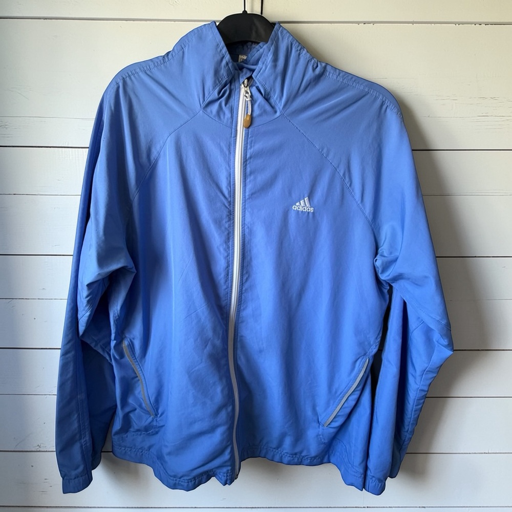 Adidas Full Zip Lightweight Windbreaker Jacket Womens XL Blue Athletic Running